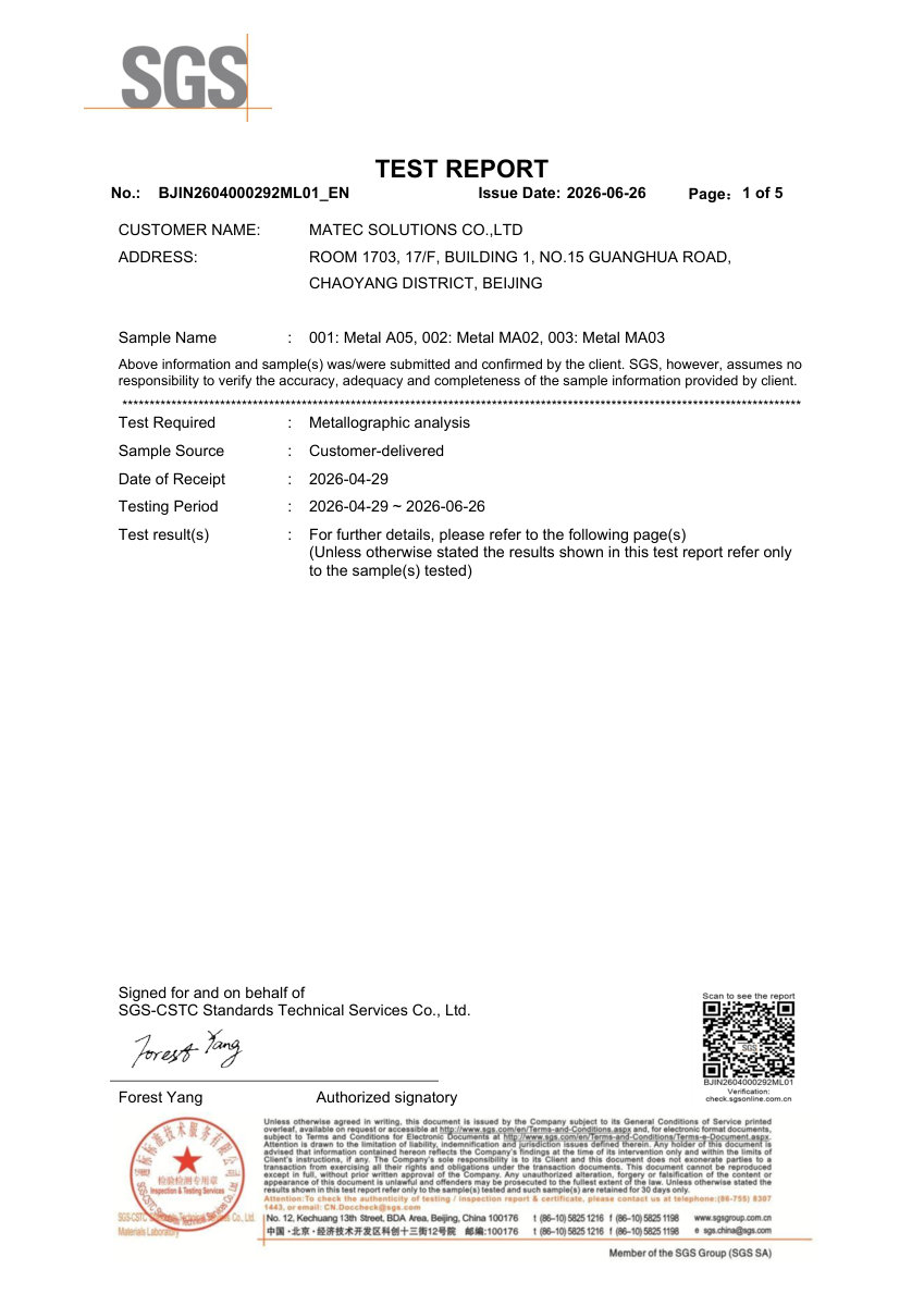Rapport d'essai SGS haute teneur en chrome